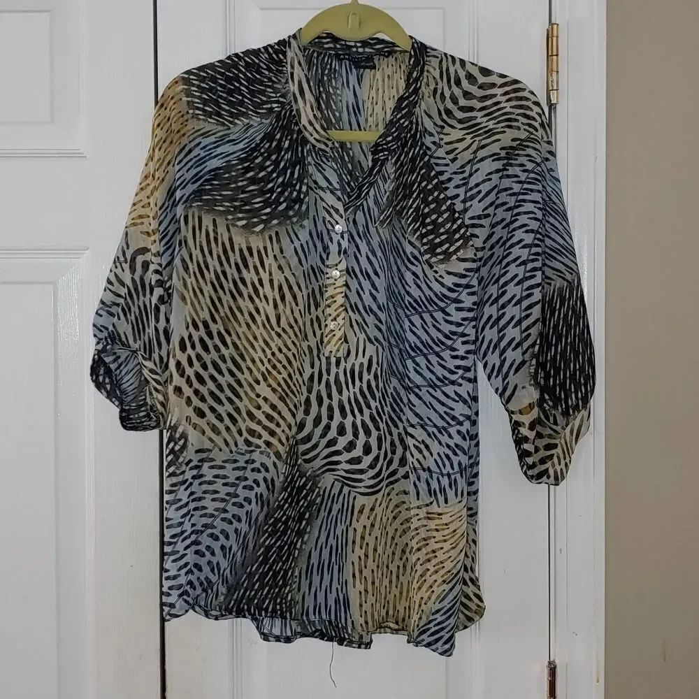 Antilia Femme Animal Print  Sheer Top Sz M